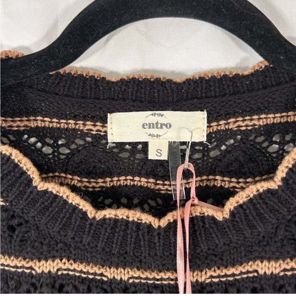 Entro Blouse Women's Small Black Striped Short Sleeve Knit 100% Cotton New $58 - Picture 5 of 7